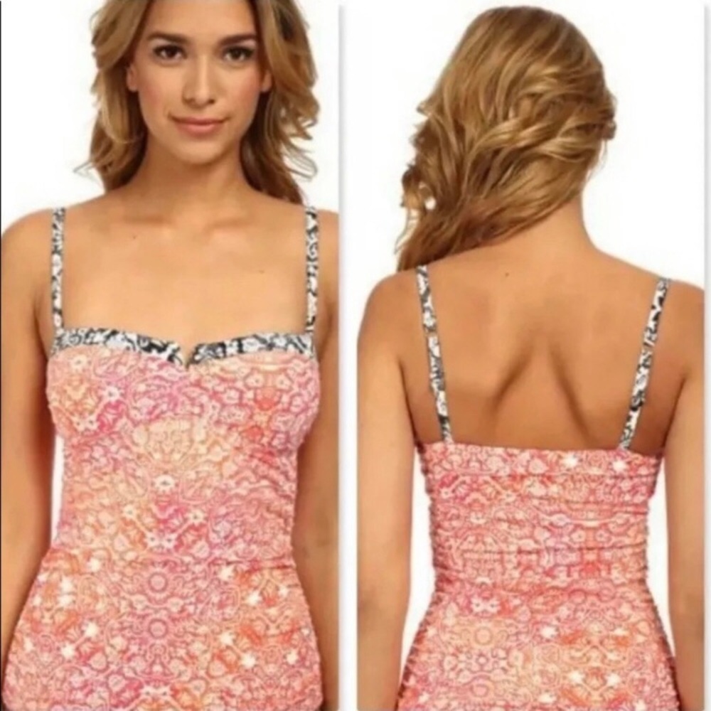 Tommy Bahama Sz Large Coral Medallion Tankini Swim Top Paisley Adjustable Straps